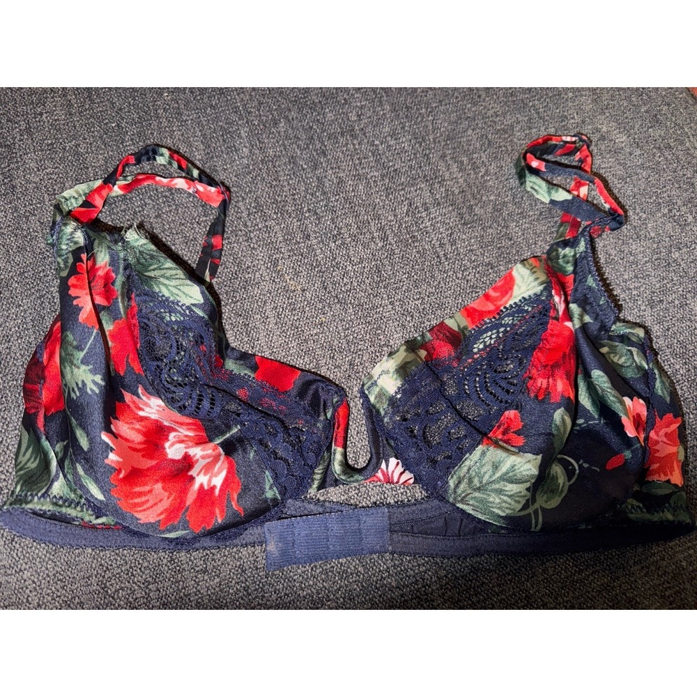 Vintage Valentino Intimo Floral Lace Underwire Bra 34B – Red Black Rose Print - Picture 3 of 6